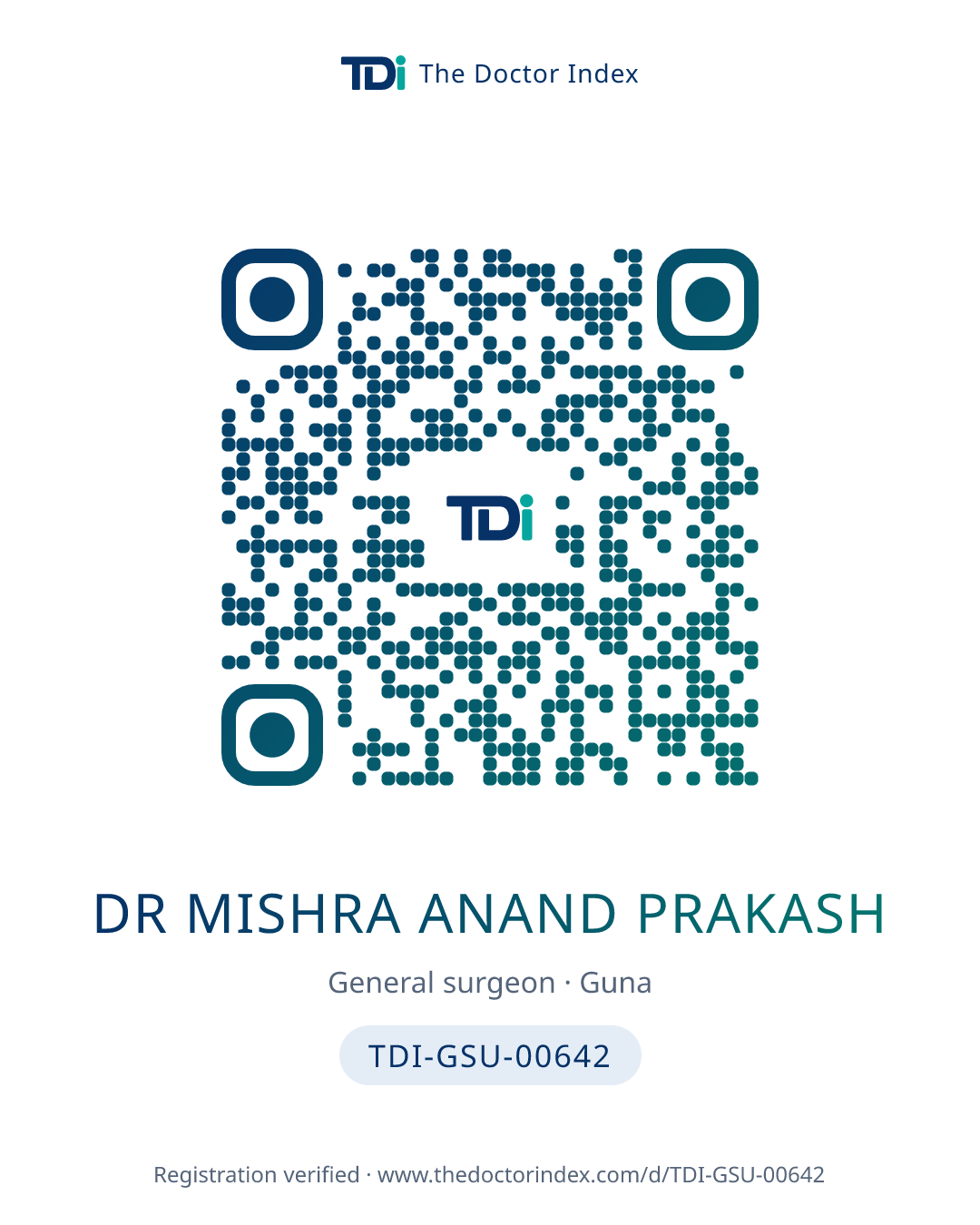QR card for Dr Mishra Anand Prakash, TDI-GSU-00642