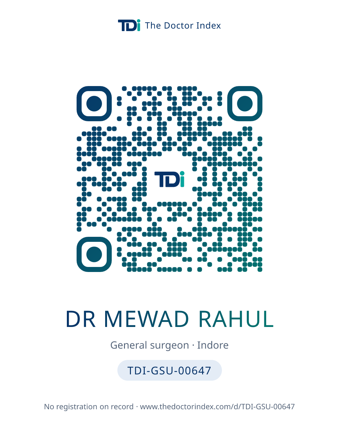 QR card for Dr Mewad Rahul, TDI-GSU-00647