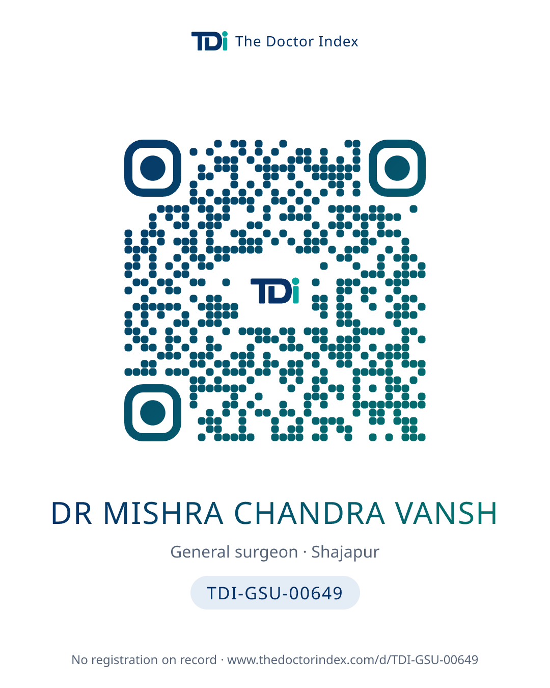 QR card for Dr Mishra Chandra Vansh, TDI-GSU-00649