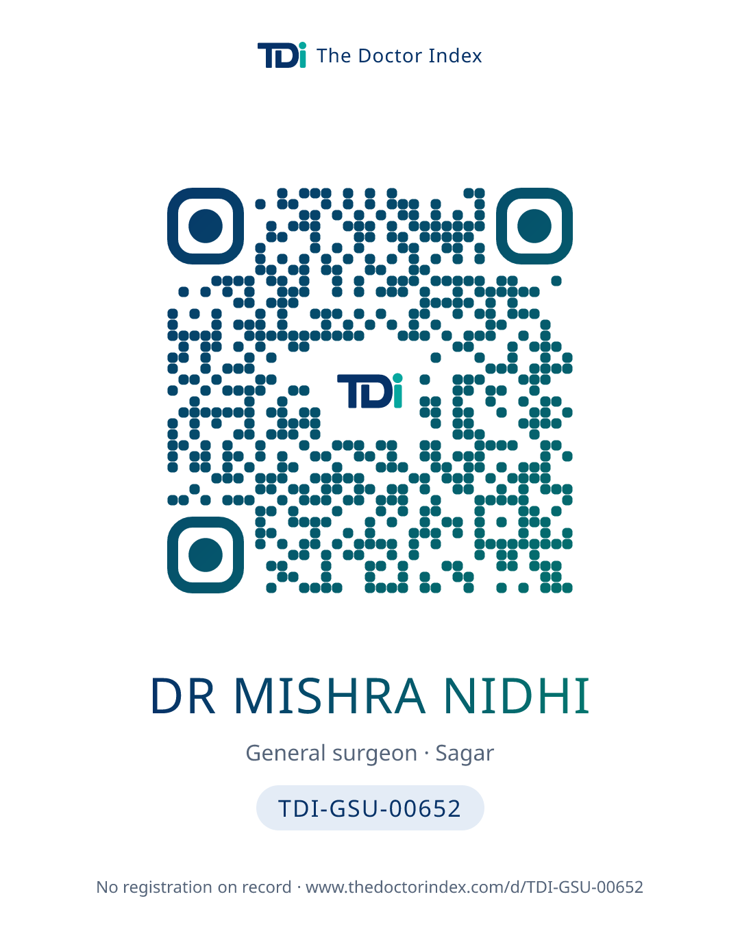 QR card for Dr Mishra Nidhi, TDI-GSU-00652