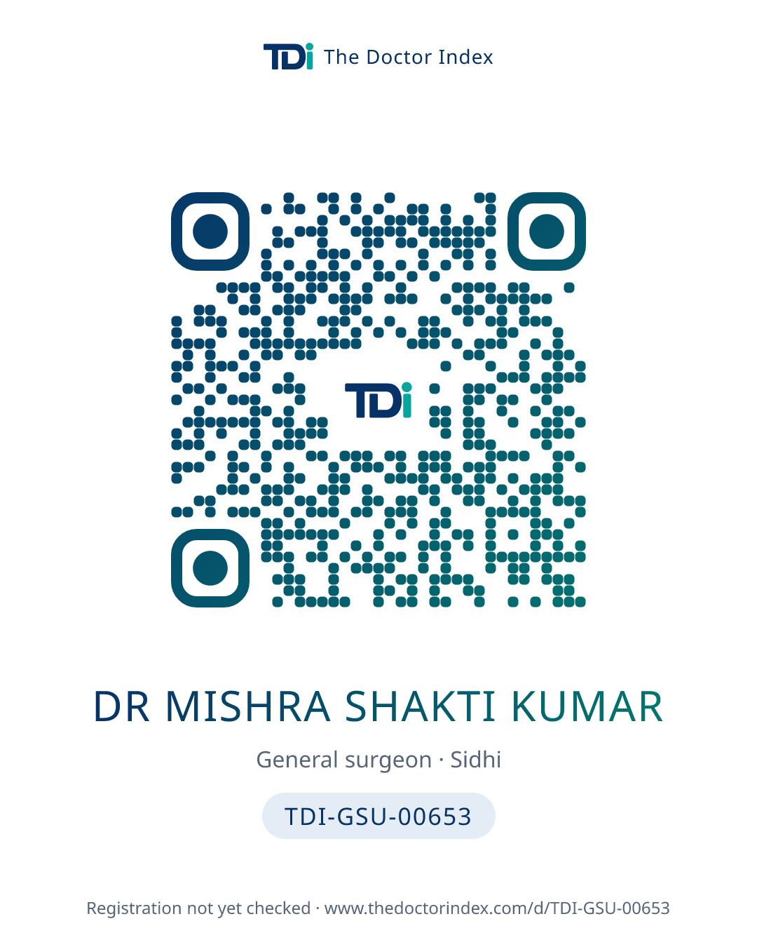 QR card for Dr Mishra Shakti Kumar, TDI-GSU-00653