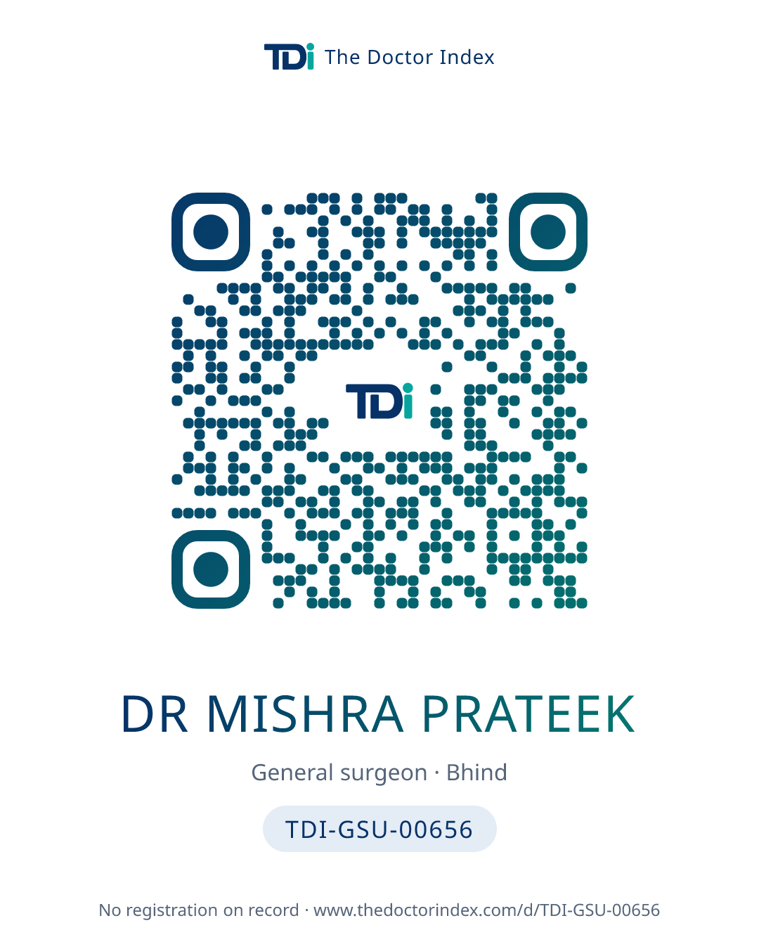 QR card for Dr Mishra Prateek, TDI-GSU-00656