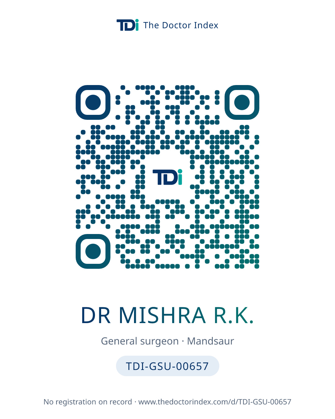 QR card for Dr Mishra R.K., TDI-GSU-00657