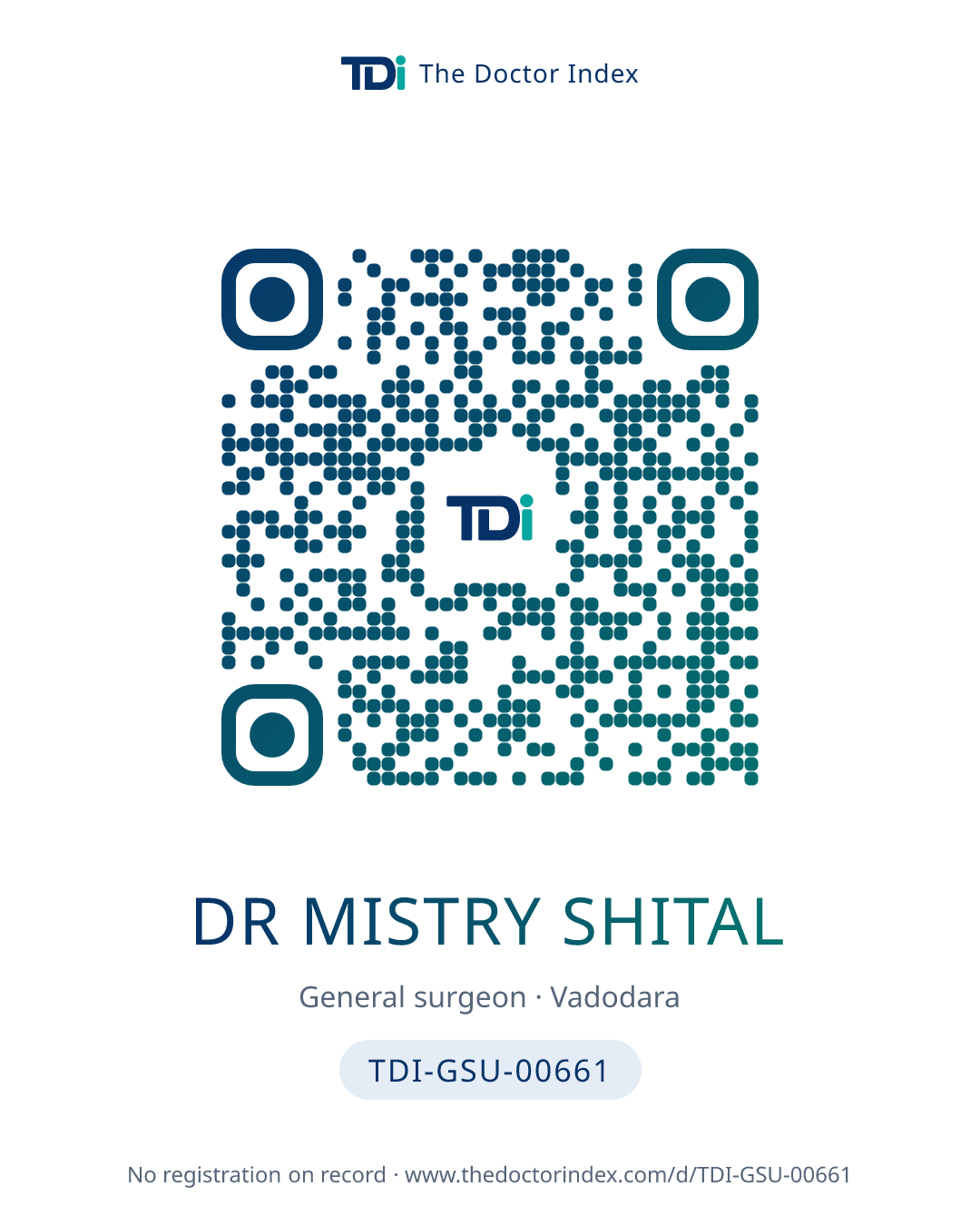 QR card for Dr Mistry Shital, TDI-GSU-00661