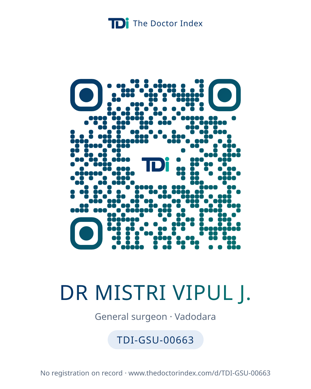 QR card for Dr Mistri Vipul J., TDI-GSU-00663