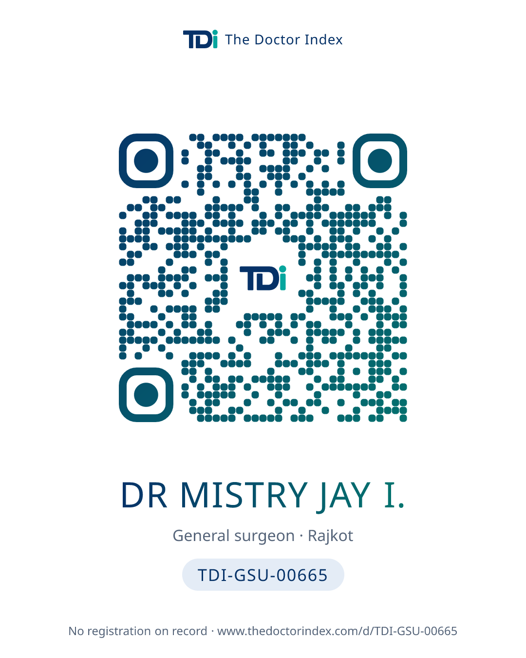 QR card for Dr Mistry Jay I., TDI-GSU-00665
