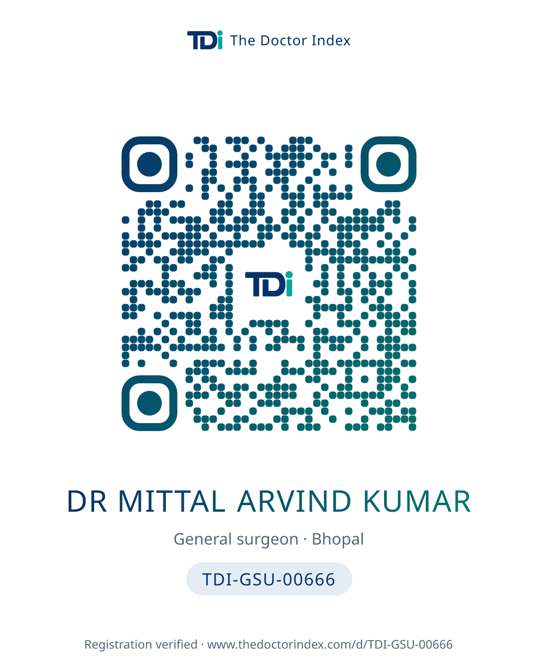 QR card for Dr Mittal Arvind Kumar, TDI-GSU-00666