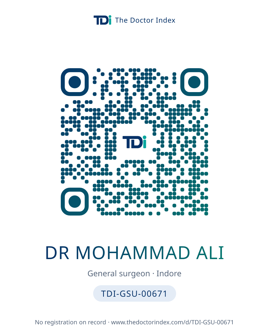QR card for Dr Mohammad Ali, TDI-GSU-00671