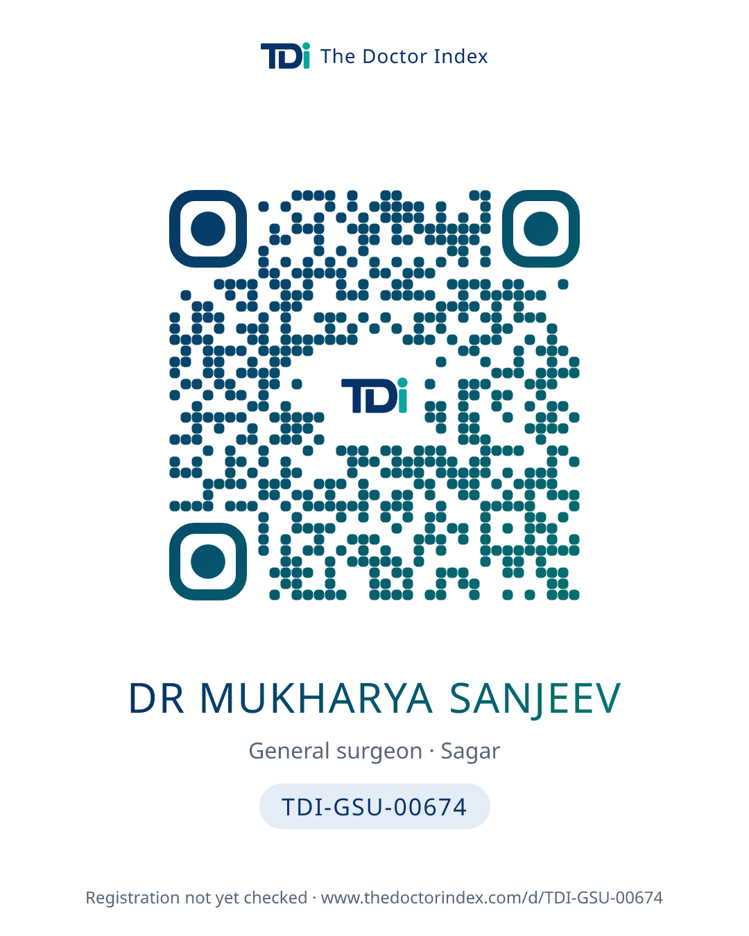 QR card for Dr Mukharya Sanjeev, TDI-GSU-00674