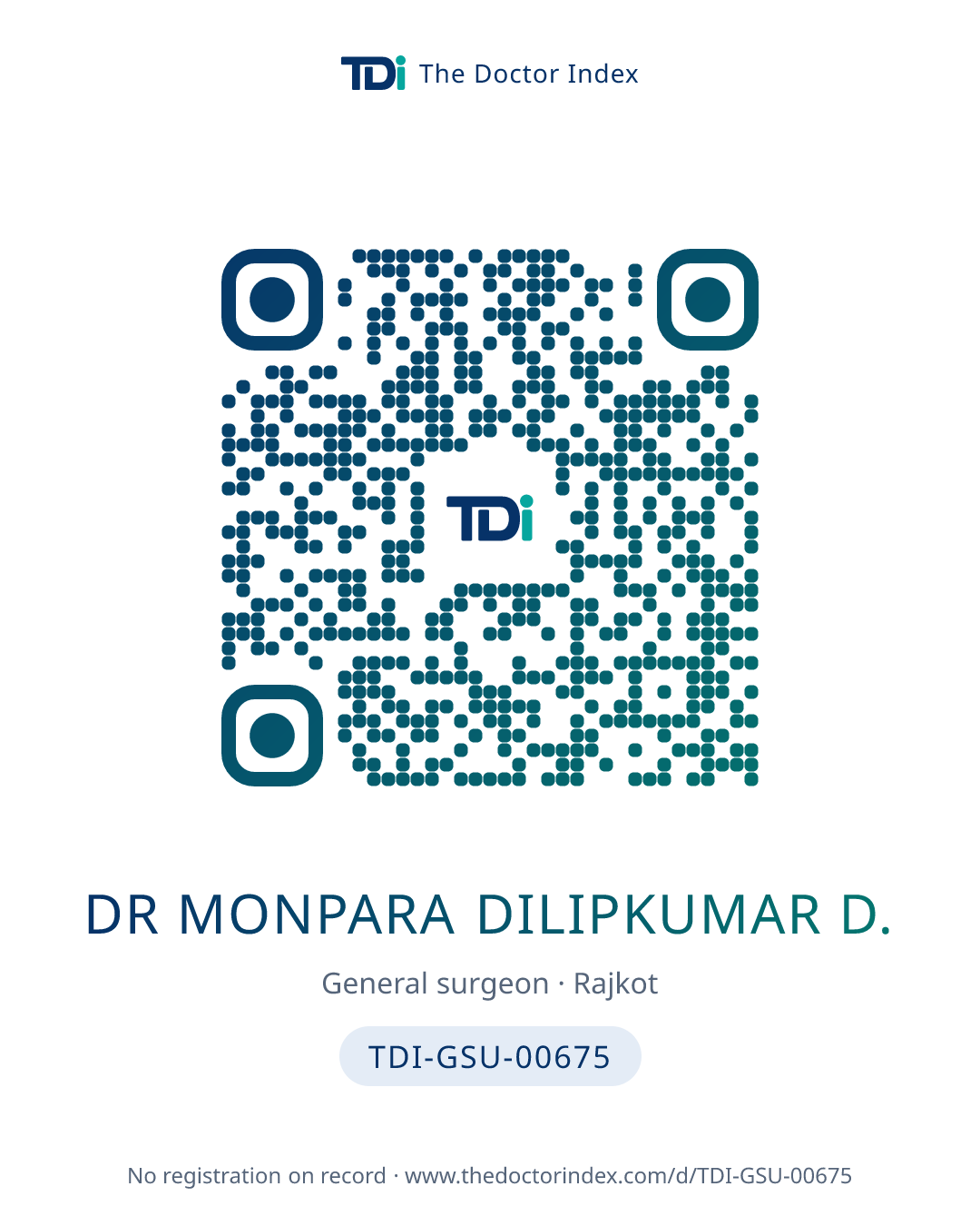 QR card for Dr Monpara Dilipkumar D., TDI-GSU-00675