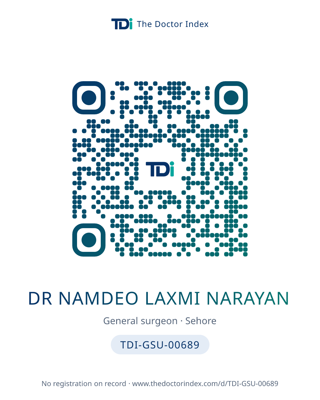 QR card for Dr Namdeo Laxmi Narayan, TDI-GSU-00689