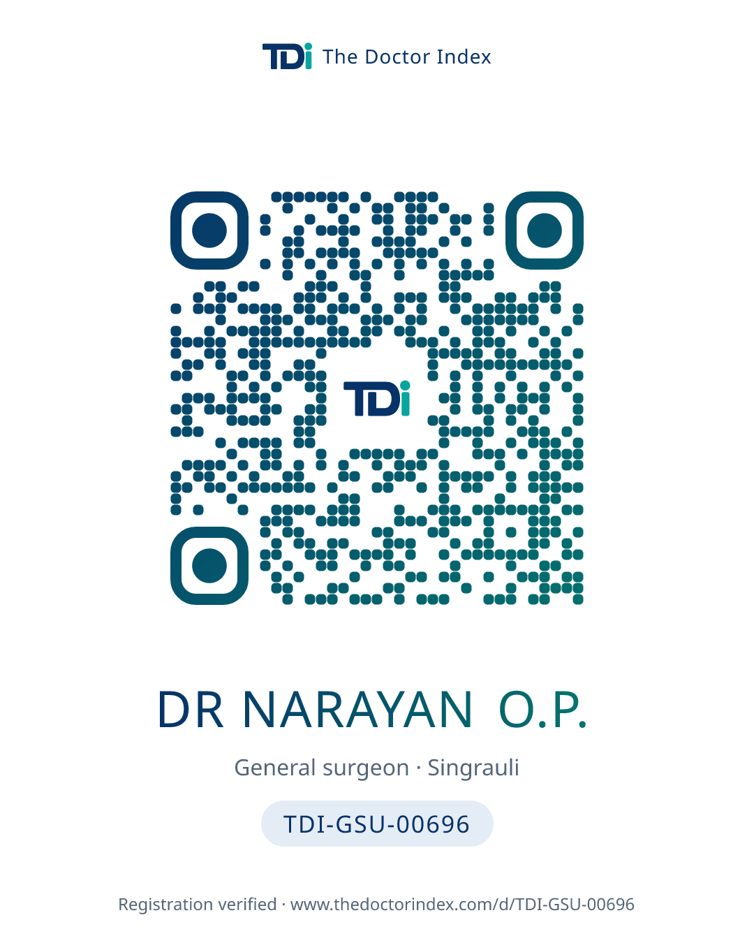 QR card for Dr Narayan O.P., TDI-GSU-00696