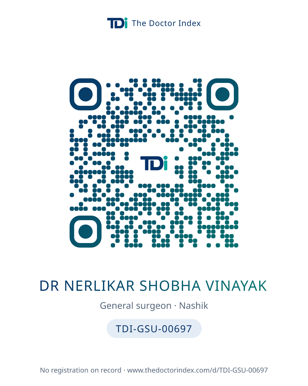QR card for Dr Nerlikar Shobha Vinayak, TDI-GSU-00697