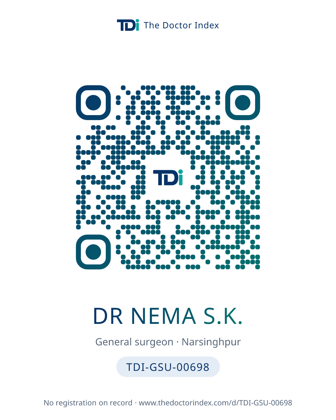 QR card for Dr Nema S.K., TDI-GSU-00698