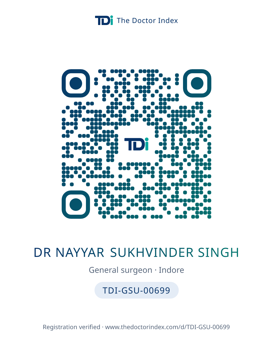 QR card for Dr Nayyar Sukhvinder Singh, TDI-GSU-00699