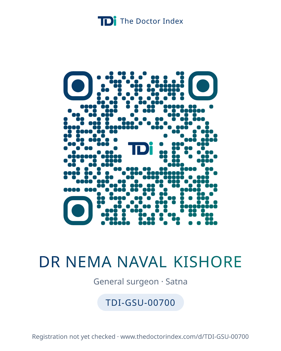 QR card for Dr Nema Naval Kishore, TDI-GSU-00700