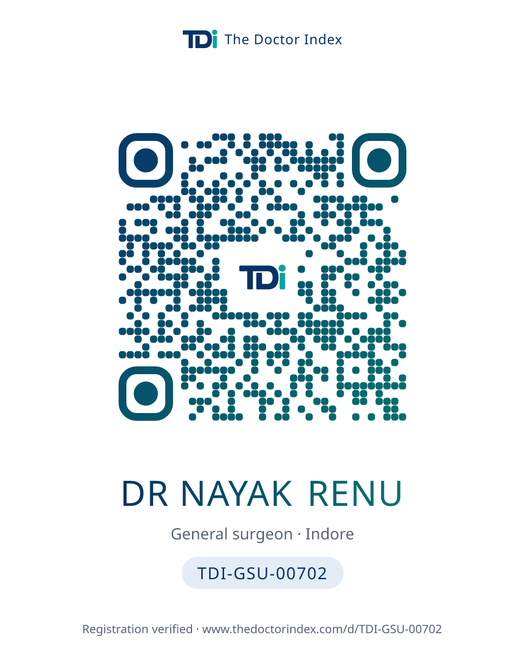 QR card for Dr Nayak Renu, TDI-GSU-00702