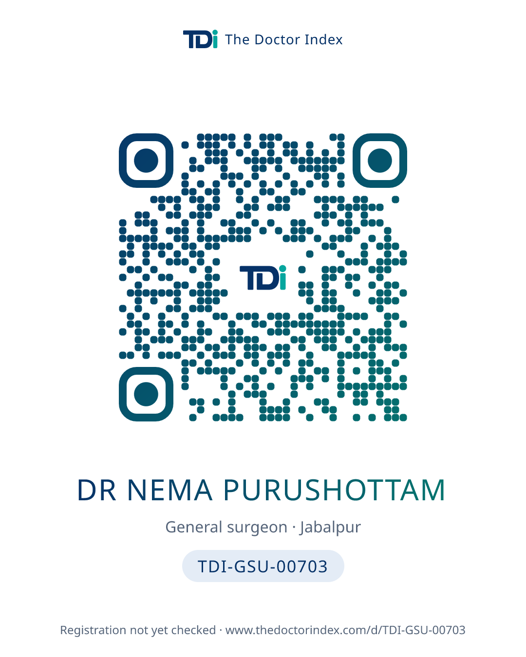 QR card for Dr Nema Purushottam, TDI-GSU-00703