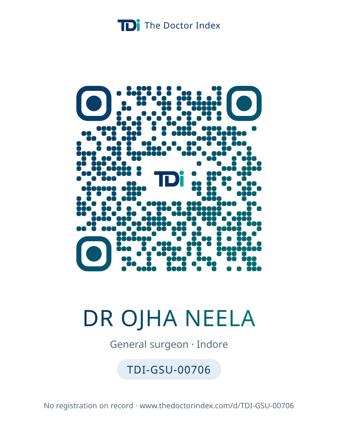 QR card for Dr Ojha Neela, TDI-GSU-00706