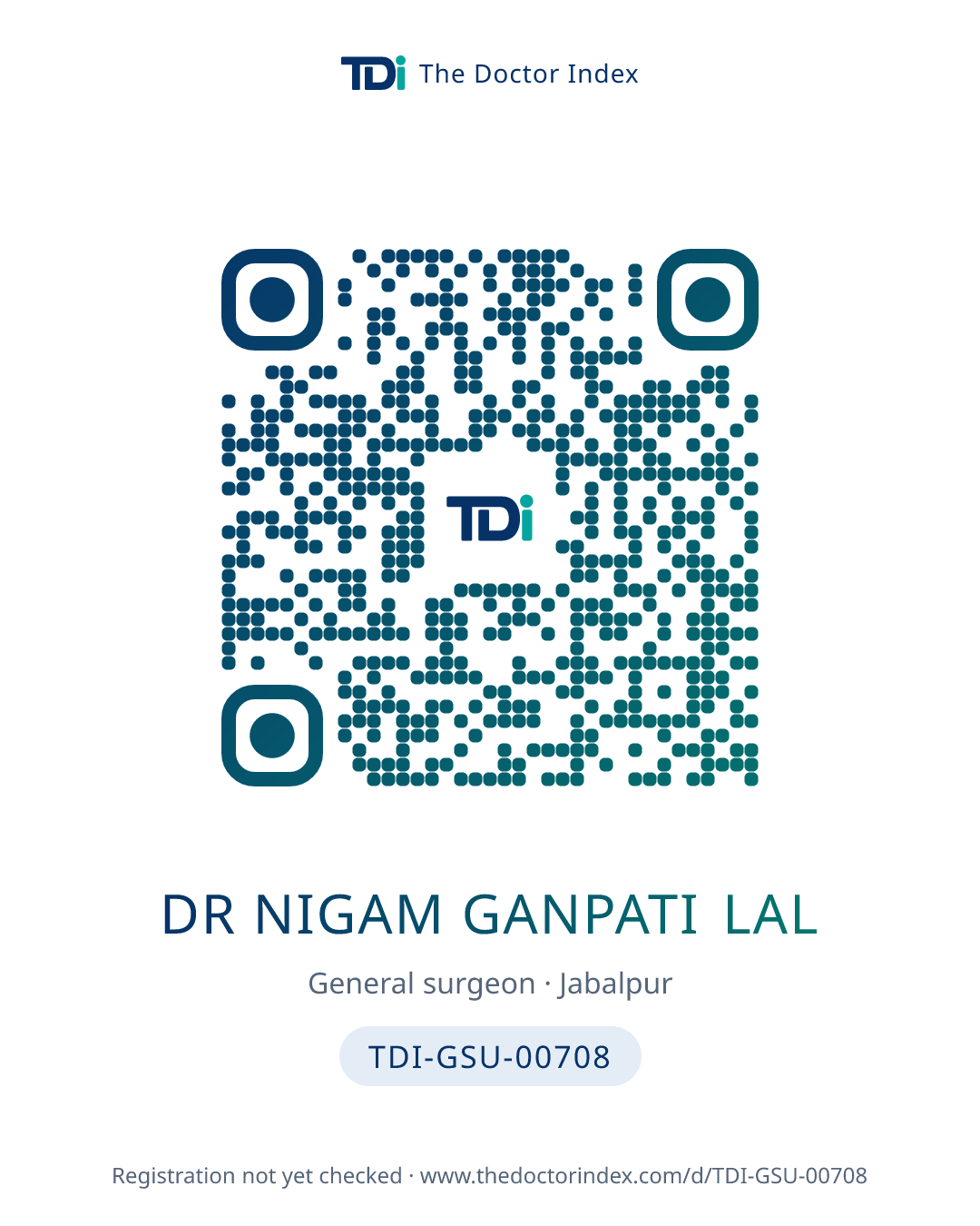 QR card for Dr Nigam Ganpati Lal, TDI-GSU-00708