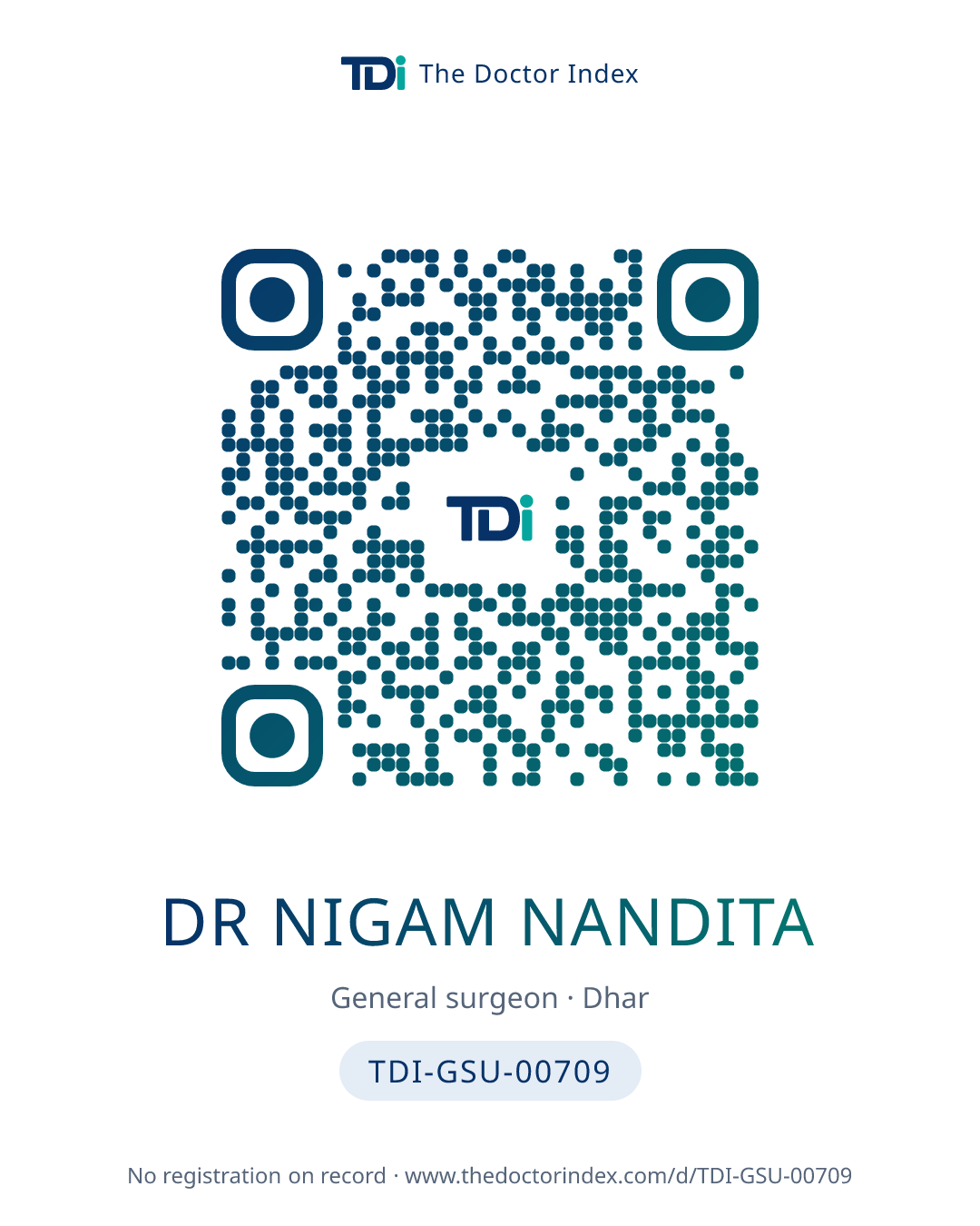 QR card for Dr Nigam Nandita, TDI-GSU-00709