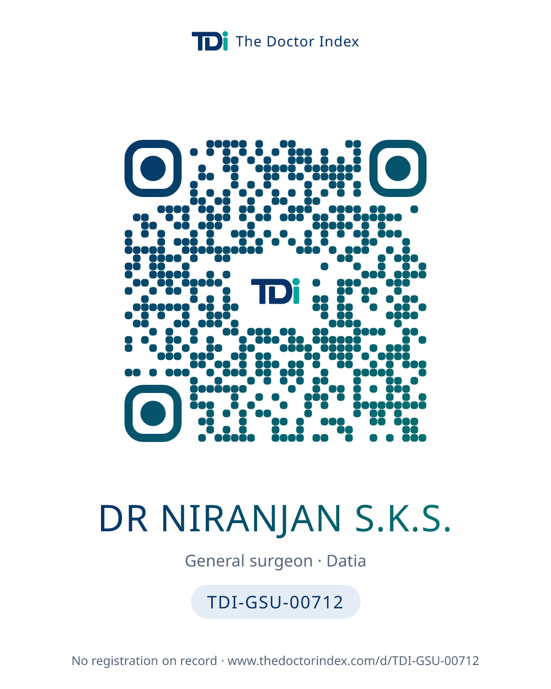 QR card for Dr Niranjan S.K.S., TDI-GSU-00712
