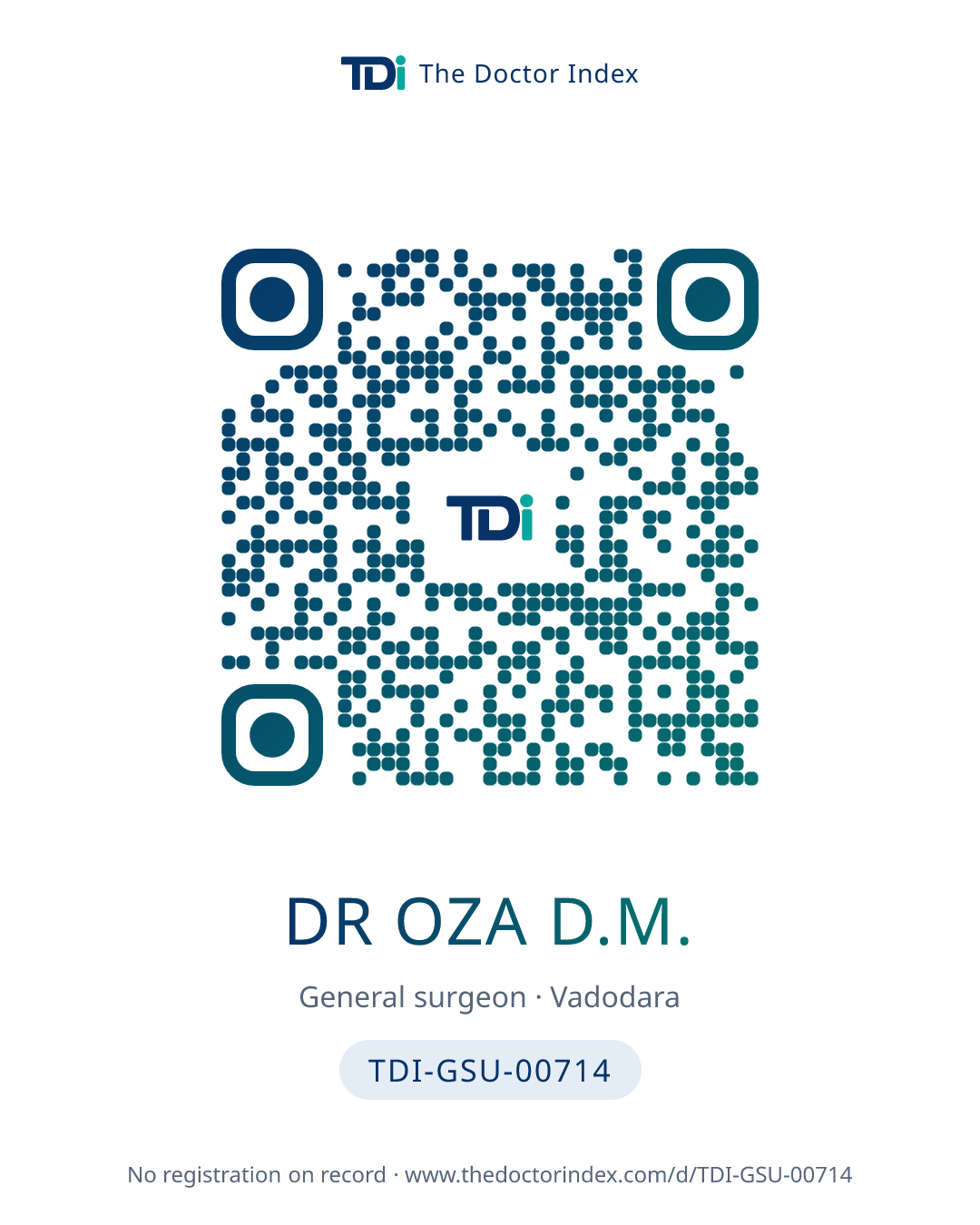 QR card for Dr Oza D.M., TDI-GSU-00714