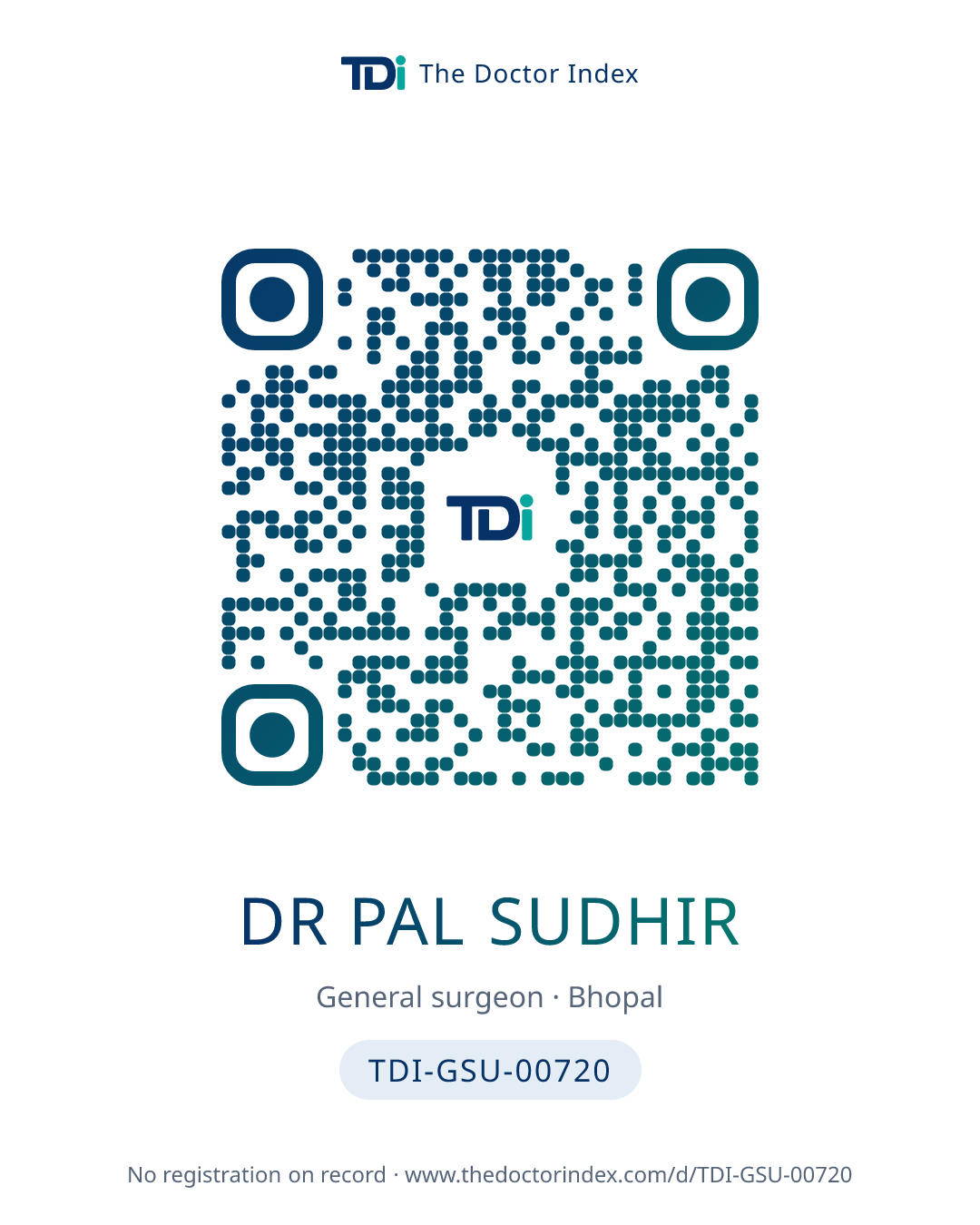 QR card for Dr Pal Sudhir, TDI-GSU-00720