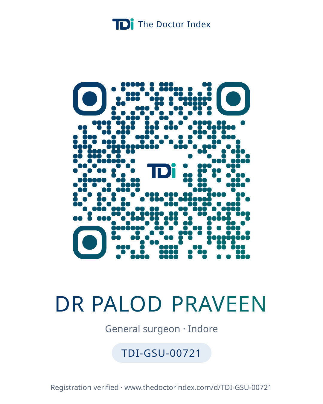 QR card for Dr Palod Praveen, TDI-GSU-00721