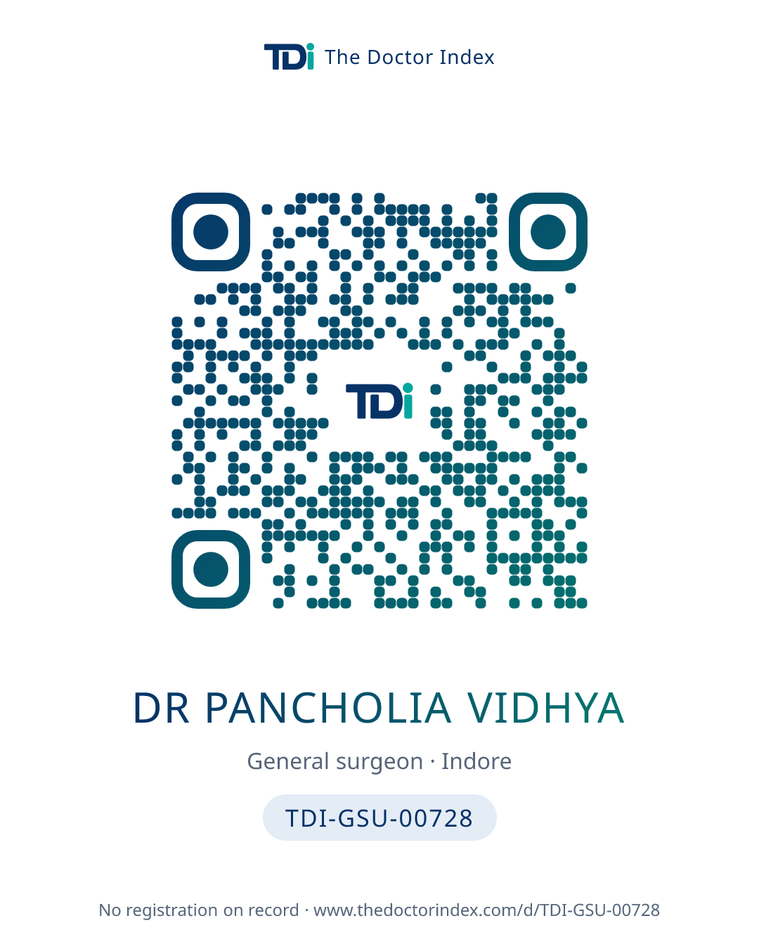 QR card for Dr Pancholia Vidhya, TDI-GSU-00728
