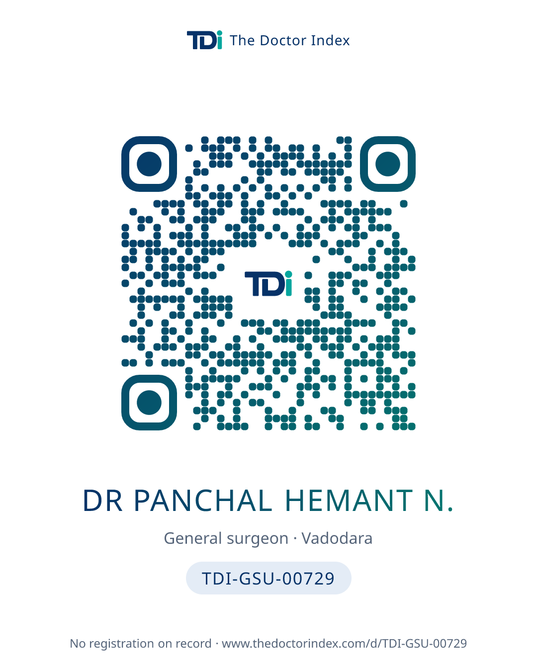 QR card for Dr Panchal Hemant N., TDI-GSU-00729
