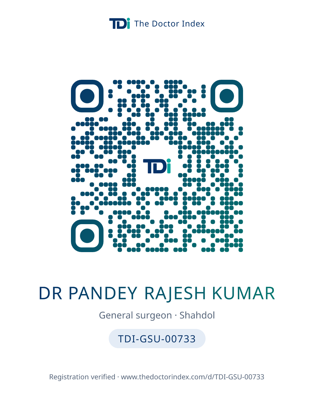QR card for Dr Pandey Rajesh Kumar, TDI-GSU-00733