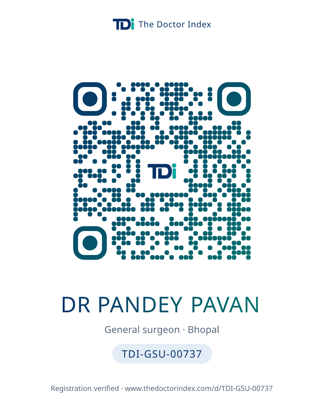 QR card for Dr Pandey Pavan, TDI-GSU-00737