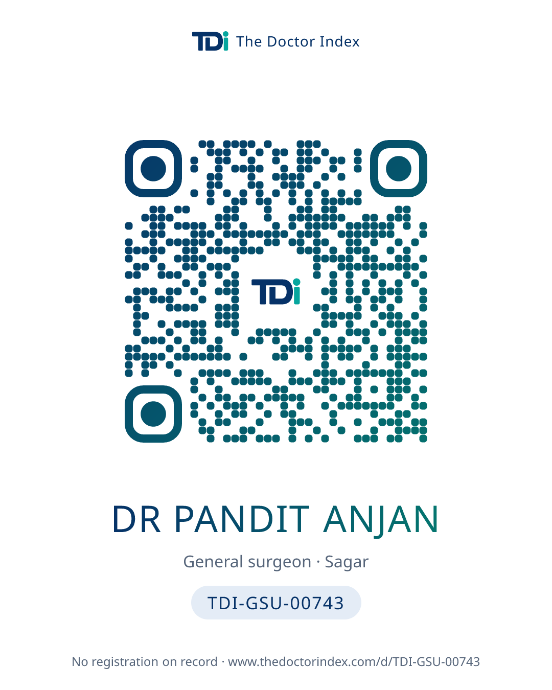 QR card for Dr Pandit Anjan, TDI-GSU-00743