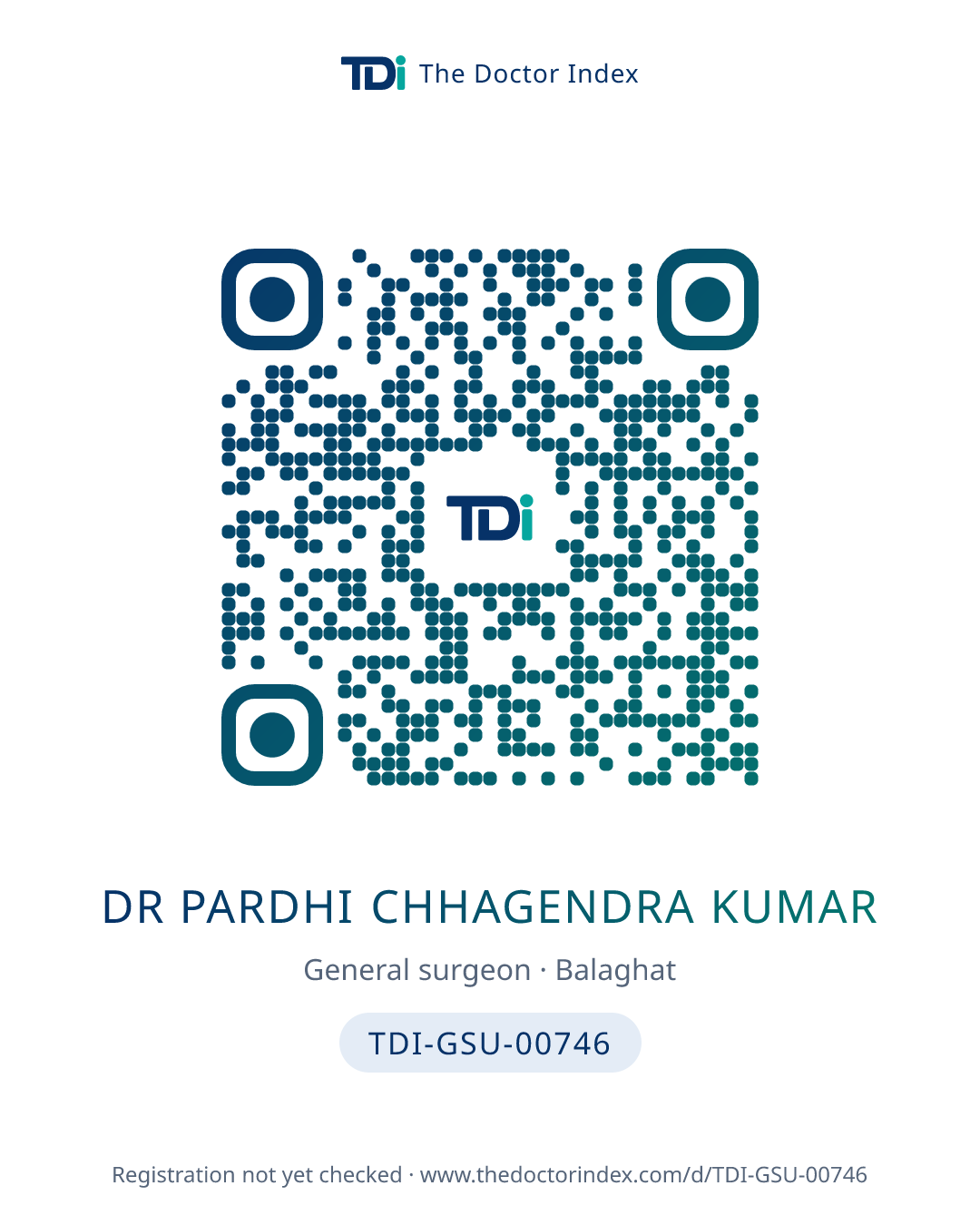 QR card for Dr Pardhi Chhagendra Kumar, TDI-GSU-00746