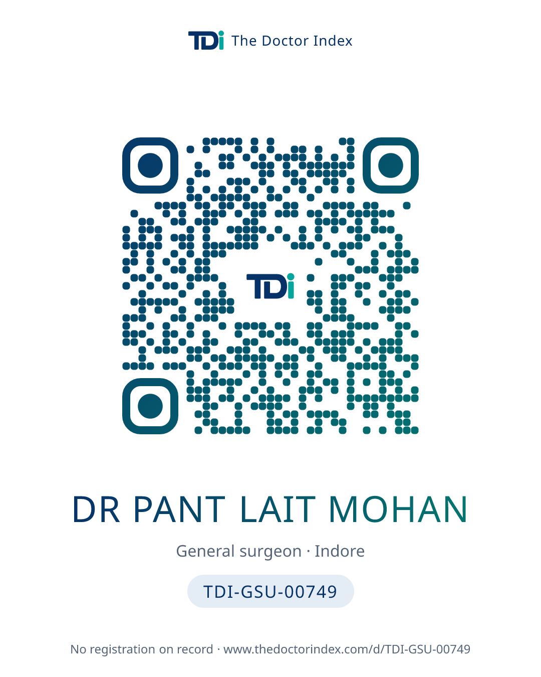 QR card for Dr Pant Lait Mohan, TDI-GSU-00749