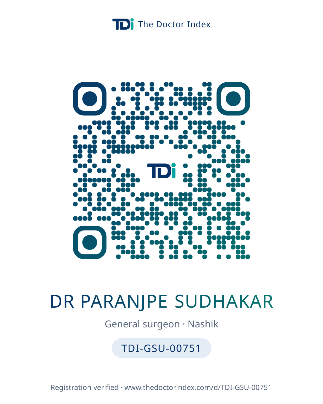 QR card for Dr Paranjpe Sudhakar, TDI-GSU-00751