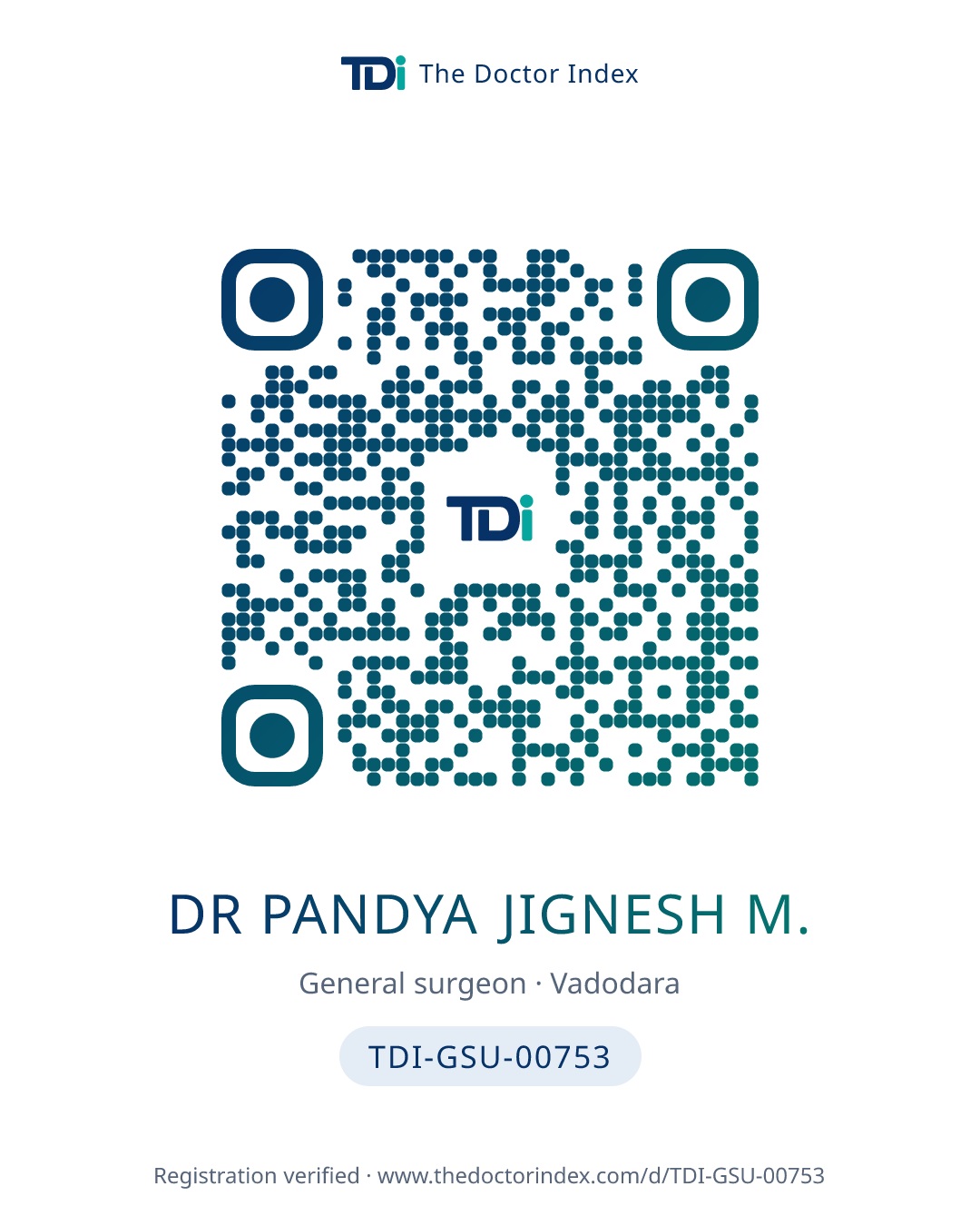 QR card for Dr Pandya Jignesh M., TDI-GSU-00753
