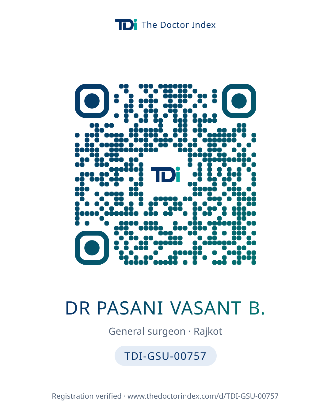 QR card for Dr Pasani Vasant B., TDI-GSU-00757