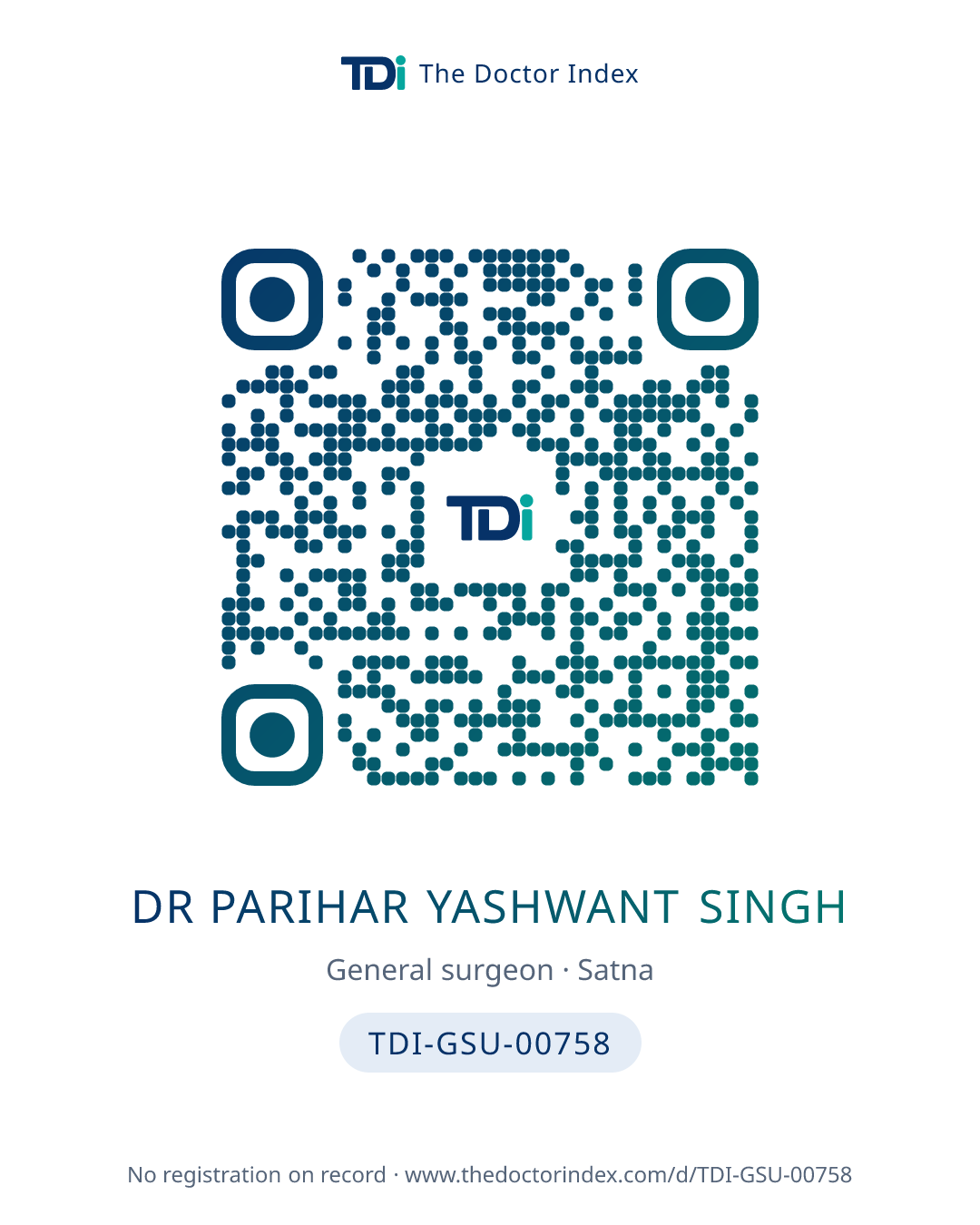 QR card for Dr Parihar Yashwant Singh, TDI-GSU-00758