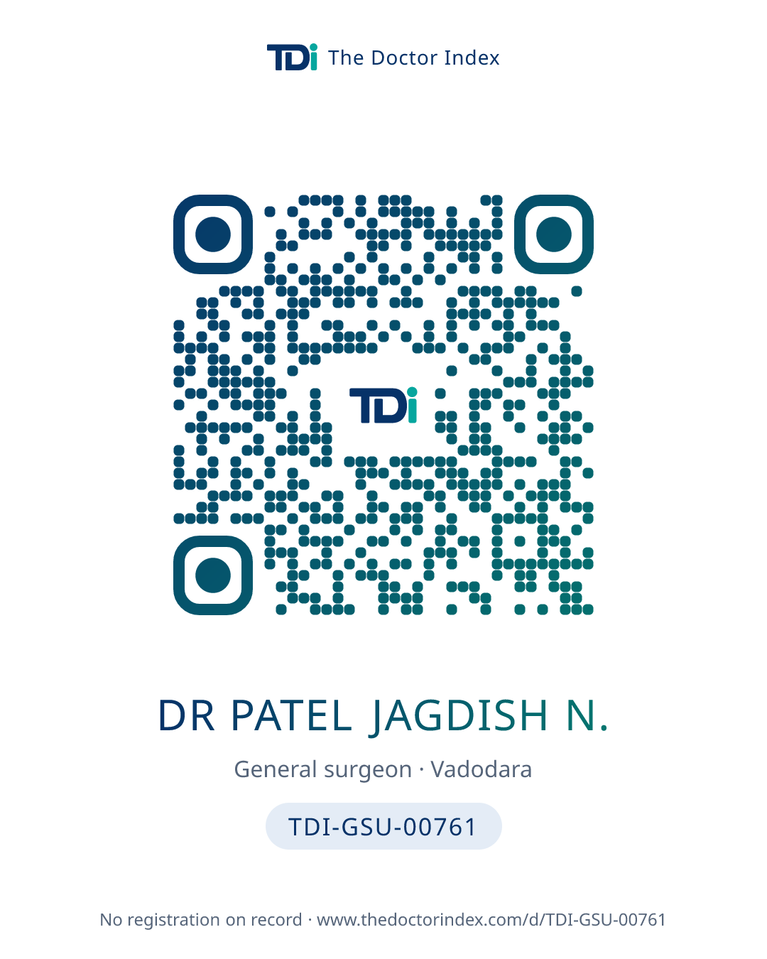 QR card for Dr Patel Jagdish N., TDI-GSU-00761