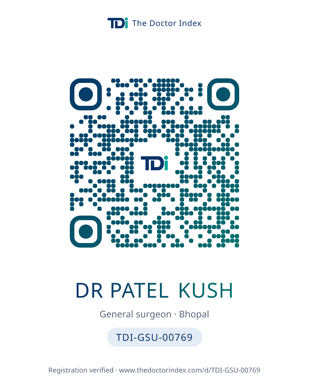 QR card for Dr Patel Kush, TDI-GSU-00769