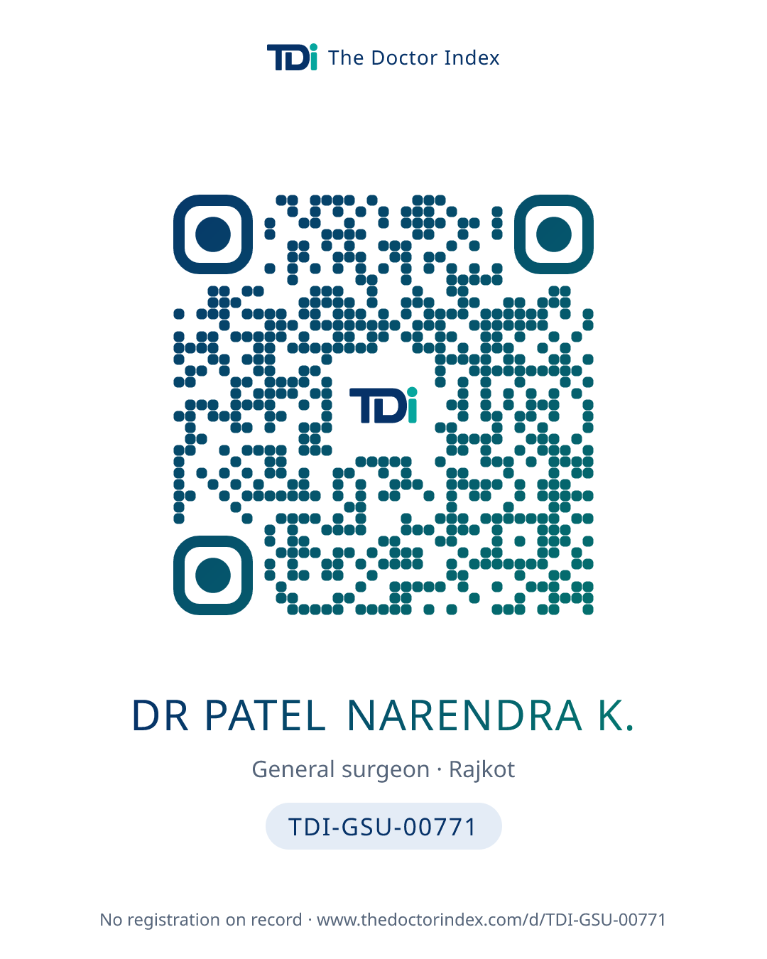 QR card for Dr Patel Narendra K., TDI-GSU-00771