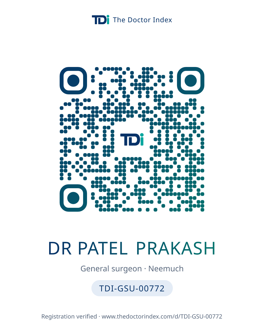 QR card for Dr Patel Prakash, TDI-GSU-00772