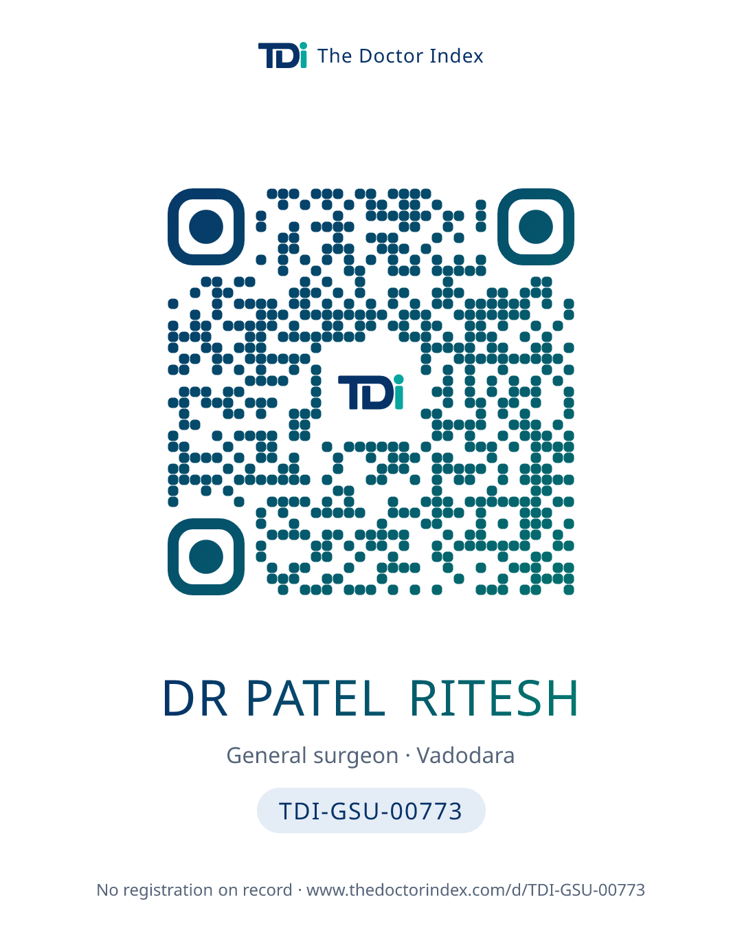 QR card for Dr Patel Ritesh, TDI-GSU-00773