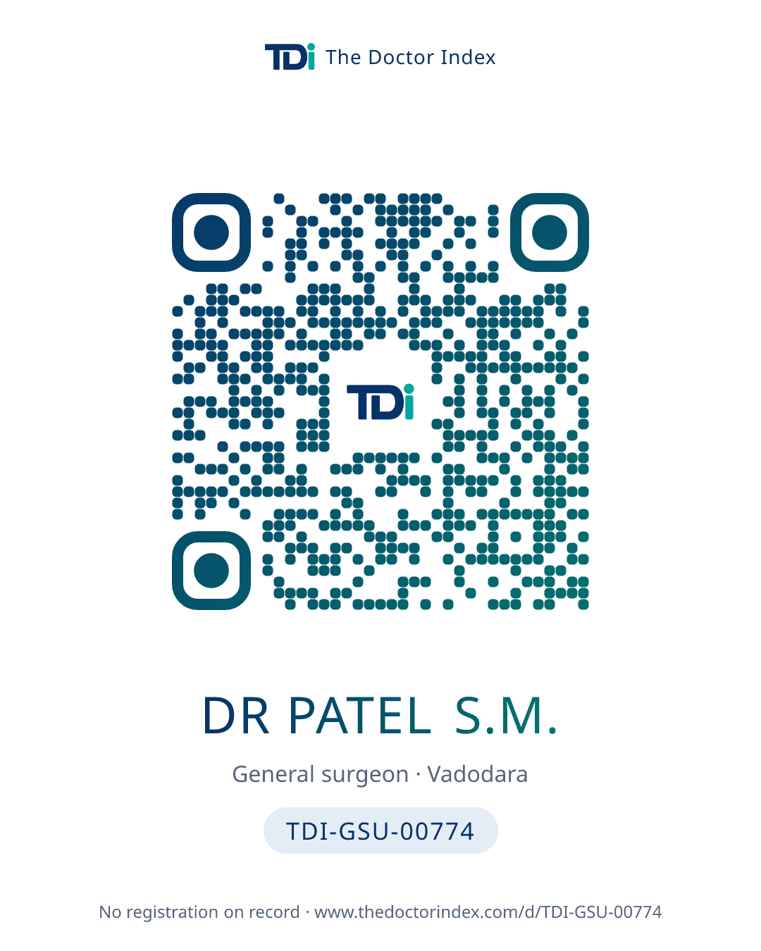 QR card for Dr Patel S.M., TDI-GSU-00774