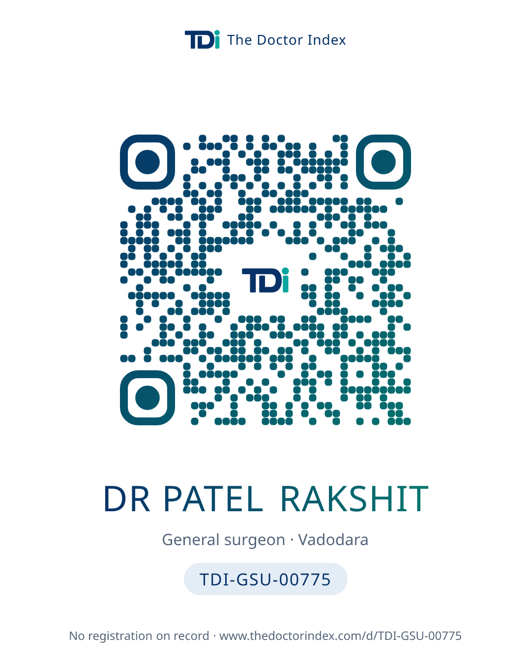 QR card for Dr Patel Rakshit, TDI-GSU-00775