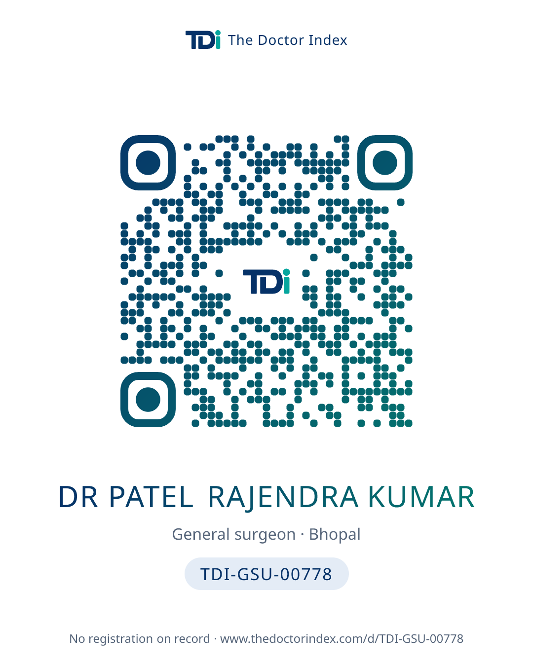 QR card for Dr Patel Rajendra Kumar, TDI-GSU-00778