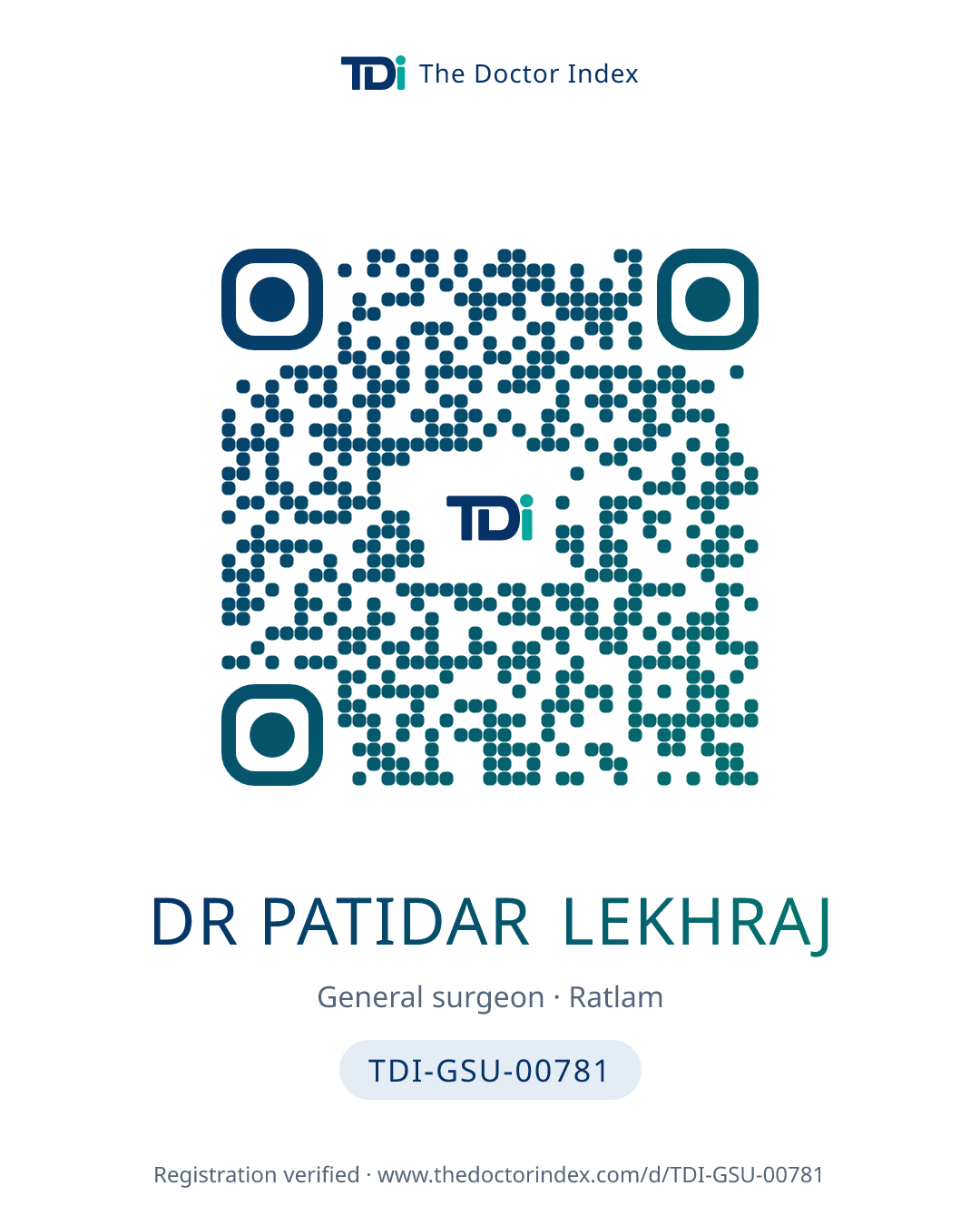 QR card for Dr Patidar Lekhraj, TDI-GSU-00781