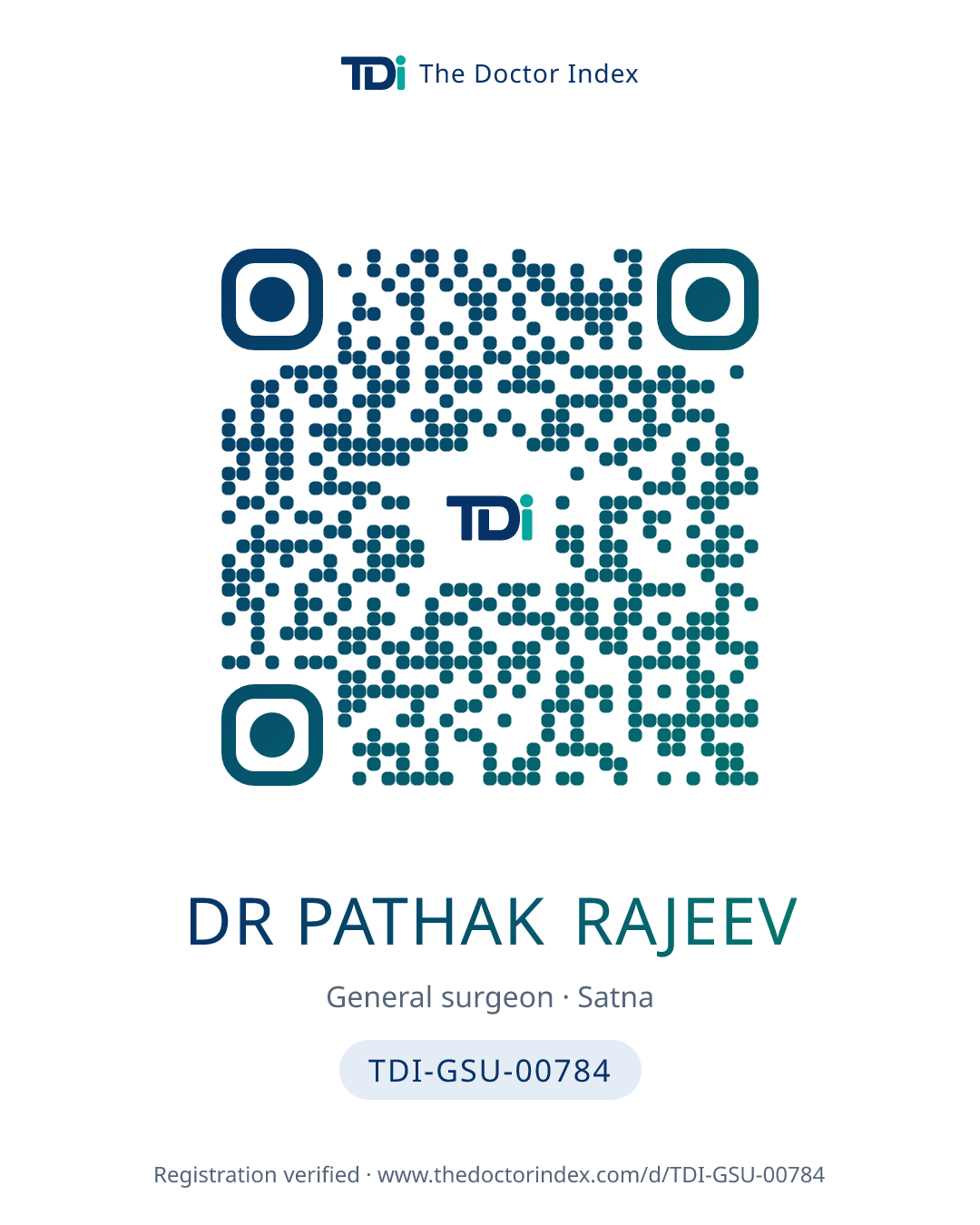 QR card for Dr Pathak Rajeev, TDI-GSU-00784